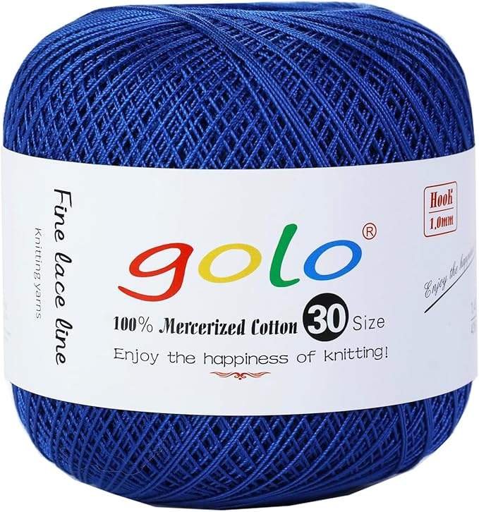 golo Crochet Thread Size 30 Yarn for Hand Kniting Yarn for Tatting Blue 260