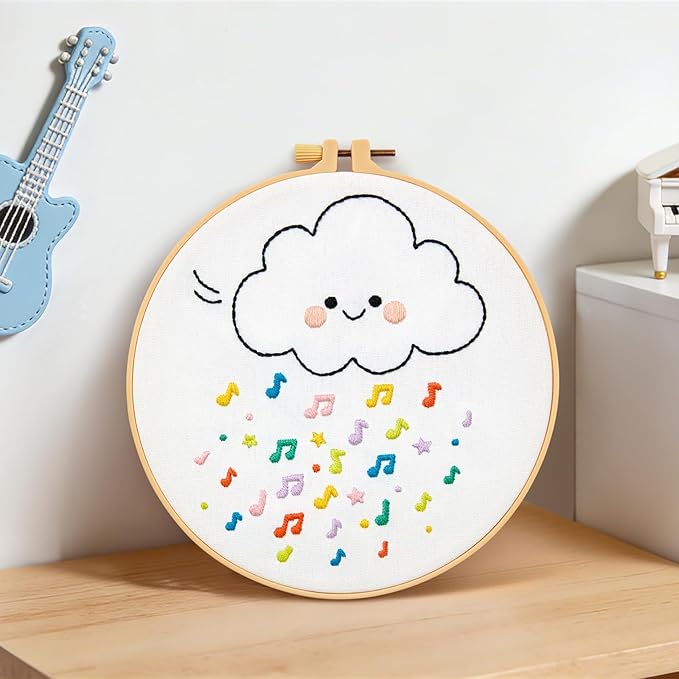 Crafmanoe Cute Embroidery Kits for Beginners Adults, Hand Embroidery Starter Kits, Stamped Cross Stitch Kits for Beginner Adult Craft Kits for Women, Entire Set of Embroidery Supplies & Video Tutorial