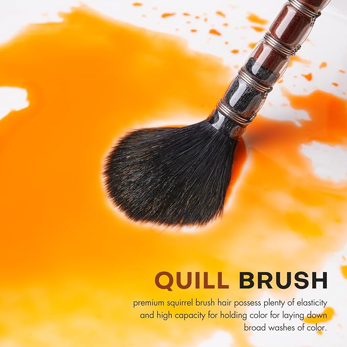 Travel Watercolor Brushes, Fuumuui Professional 6pcs Natural Soft Squirrel Hair Watercolor Travel Brush Set with Graphite Tip Pen Perfect for Watercolor Gouache Ink Painting