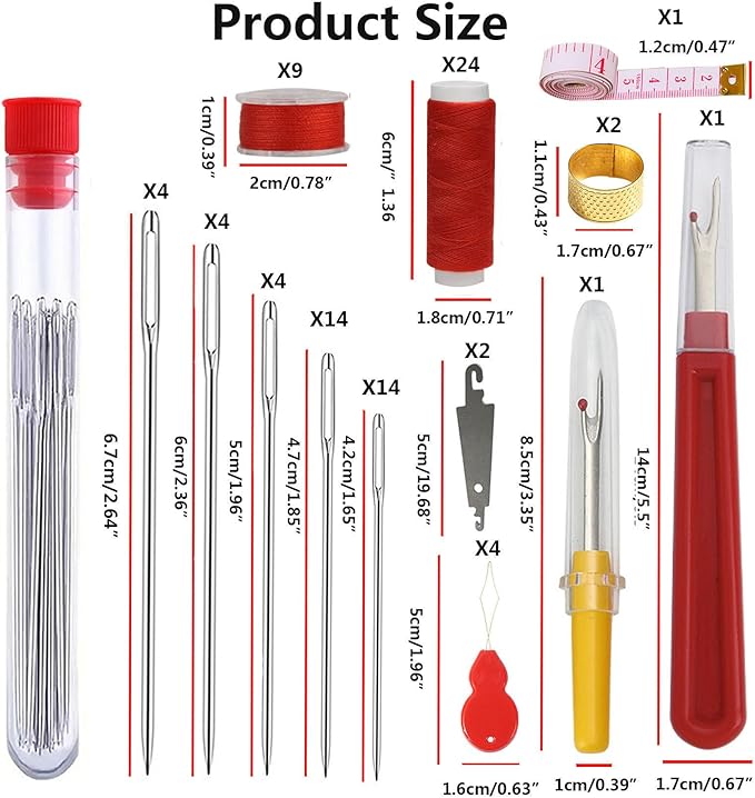 84PCS Sewing Kit 5 Size Big Eye Stainless Steel Needles for Hand Sewing Needle and Thread Kit with Threaders, Bobbins,Thimbles,Seam Rippers Accessories and Supplies Tools for Adults Beginners