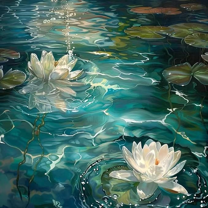 SHICERNHJ 5D Flower Diamond Painting Kits for Adults Beginner,Diamond Art Kits Lotus,DIY Full Round Drill Diamond Dots with Gem Art Craft for Adults Home Wall Decor 14 X 14 Inch