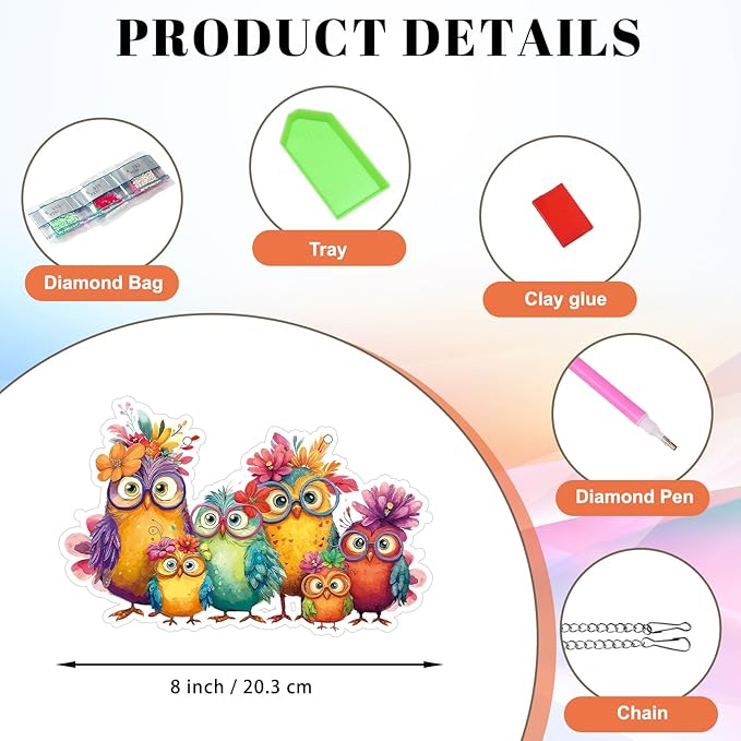 Roneenz Diamond Painting Kits Hanging Pendant, Owls Hanging Diamonds Art kit for Adults, Special Shaped DIY 5D Art Window Decor, Home Garden Room Decor Gifts for Women and Girls