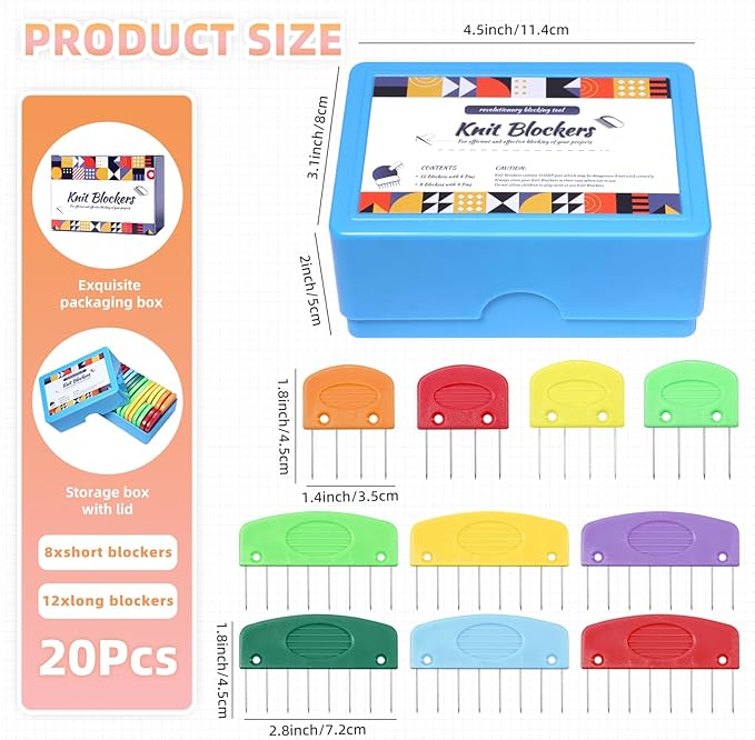 AnoleAir 20 Pcs Knit Blocker Pins Combs, Color Knit Blockers Combs for Blocking, Rainbow Knitting Blockers Pins for Blocking Mats Knitting Pins Kit Knitting Tools, Multi Colors
