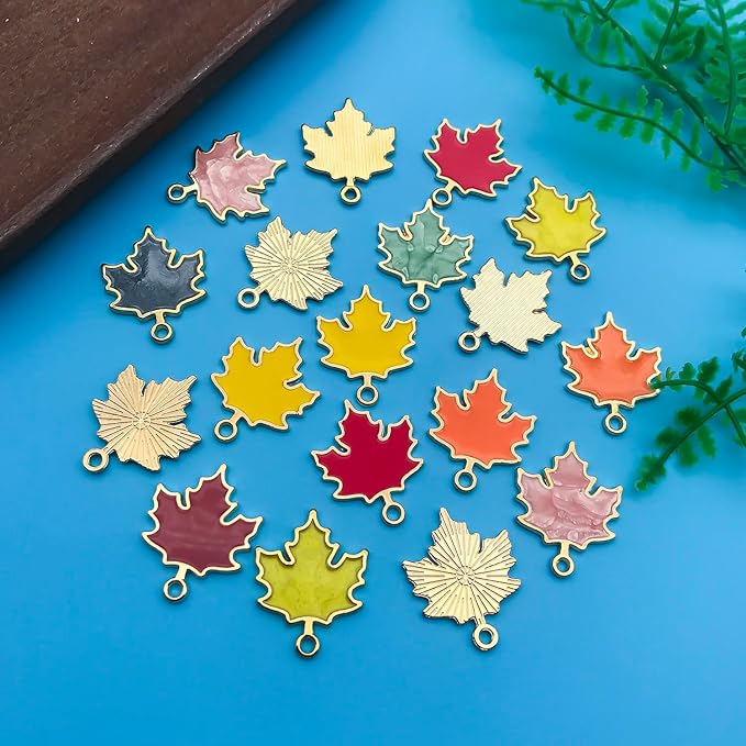Youdiyla 54pcs Alloy enamel maple leaf set series Pendant Jewelry Making DIY Keychain Earrings Pendant Various Design Charms for Jewelry Making Bracelets Necklace (SN277)