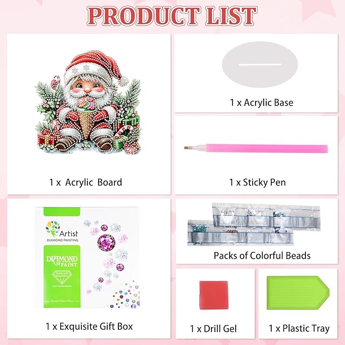 KEYIFA Diamond Painting Desktop Ornament, DIY Santa Claus Diamond Art for Adults Beginner, Christmas Gem Arts Table Decor Special Shaped Rhinestone Crafts Home Desk Decoration Gift, Double Sided