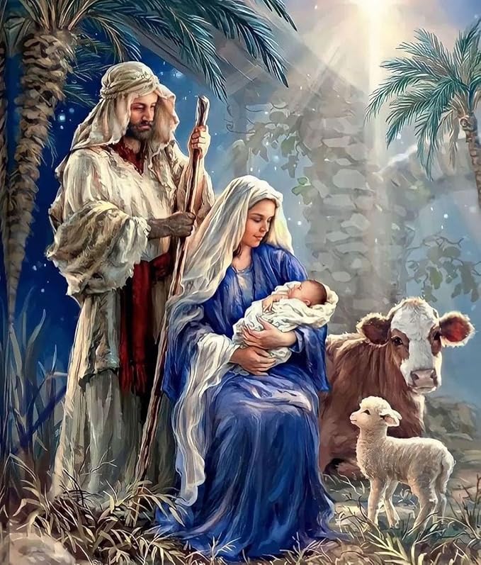 YPF 5D Christmas Nativity Scene Diamond Painting Kits for Adults Beginner, DIY Jesus was Born Diamond Art, Full Round Drill Religious Gem Art Kits, Home Wall Decor 12 x 16 Inch