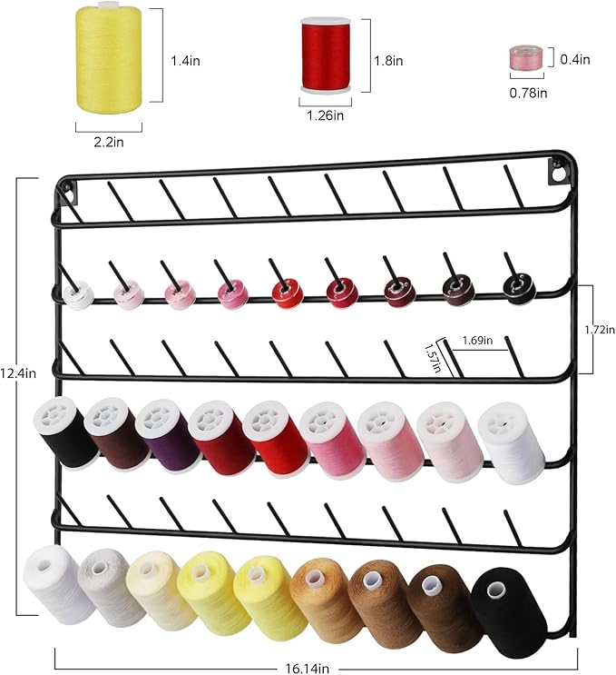 YBING Thread Holder Wall 2 Pack 54 Spools Thread Rack Wall Mount Embroidery Spool Thread Organizer Metal Sewing Thread Organizer with Hanging Tools for Quilting
