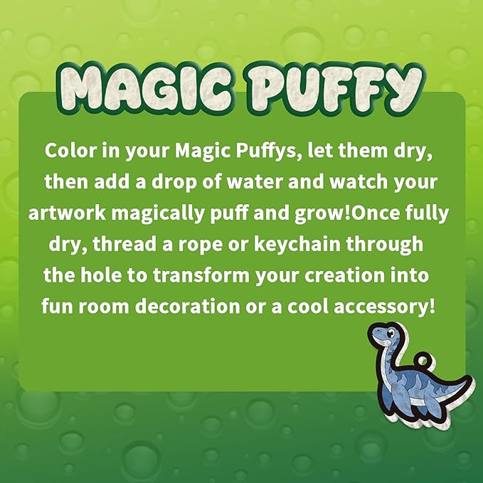 MZYTOZA 3D Art Kit Aqua Magic Puffs Dinosaur - Double-Sided, 15 Mess-Free Paint by Number Craft for Kids, Christmas Gift Idea & Stocking Stuffer, Art Projects with Puff Markers