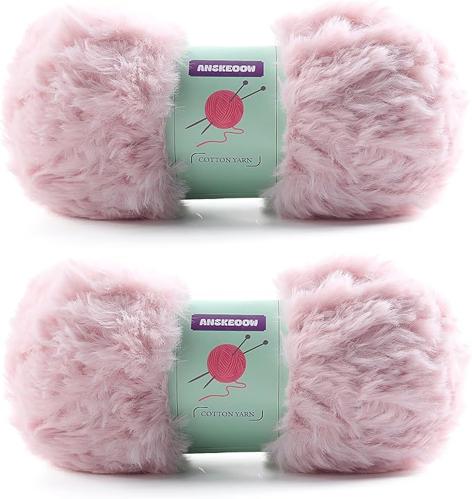 2 Skeins Faux Fur Yarn Soft Fluffy for Crocheting - Chunky Fuzzy Yarn for Crochet Amigurumi, Hat, Shawls, Total Length (71x2) Yards (Light Pink)