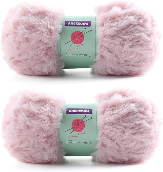 2 Skeins Faux Fur Yarn Soft Fluffy for Crocheting - Chunky Fuzzy Yarn for Crochet Amigurumi, Hat, Shawls, Total Length (71x2) Yards (Light Pink)