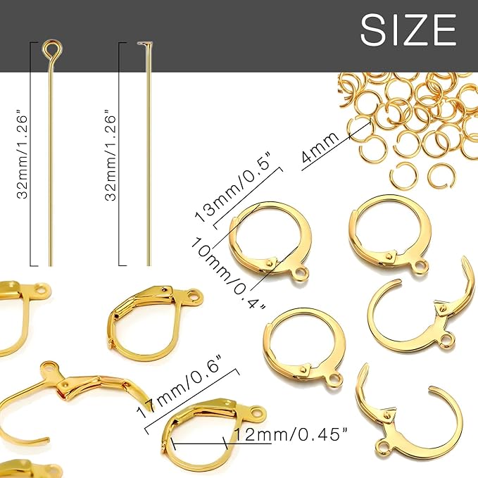 180pcs no tarnish leverback hooks for earring making, stino hypoallergenic stainless steel jewerly findings supplies, gold plated & silver kit(gold)