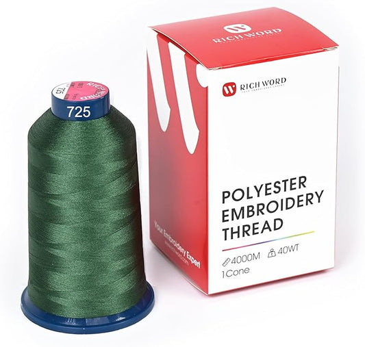Poolin Embroidery Machine Thread Richword Selected Green 4000M 40WT Polyester Embroidery Thread – Smooth, Strong Single Spool for Home & Commercial Machines 0725