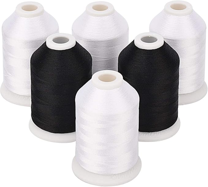 Simthread 4 White 2 Black 40WT Embroidery Machine Thread - All Purpose Trilobal Polyester Thread Aides Well in Sewing, Piecing, Applique, Quilting, Free Hand Quilting etc