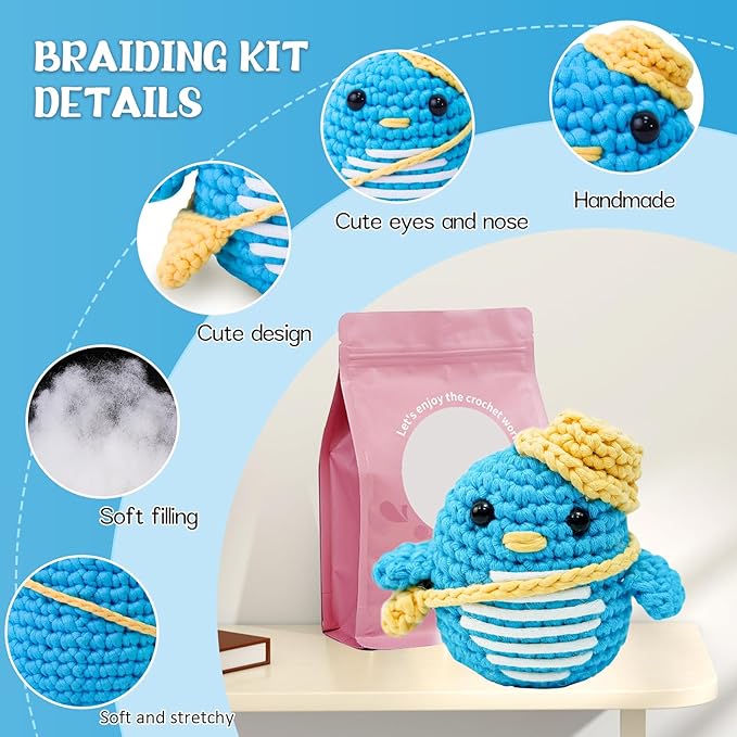 Wadukud Penguins Crochet Kit for Beginners, DIY Crochet Kit for Adults, Crochet Starter Kit with Step-by-Step Video Tutorials for Holiday Gift Easter Basket Stuffers Craft Gifts for Teen Girls Kids