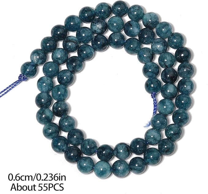 Stone Beads, 60pcs Blue Apatite, 6mm Round Loose Beads for Jewelry Making, Bracelets, with Bag, String & Card
