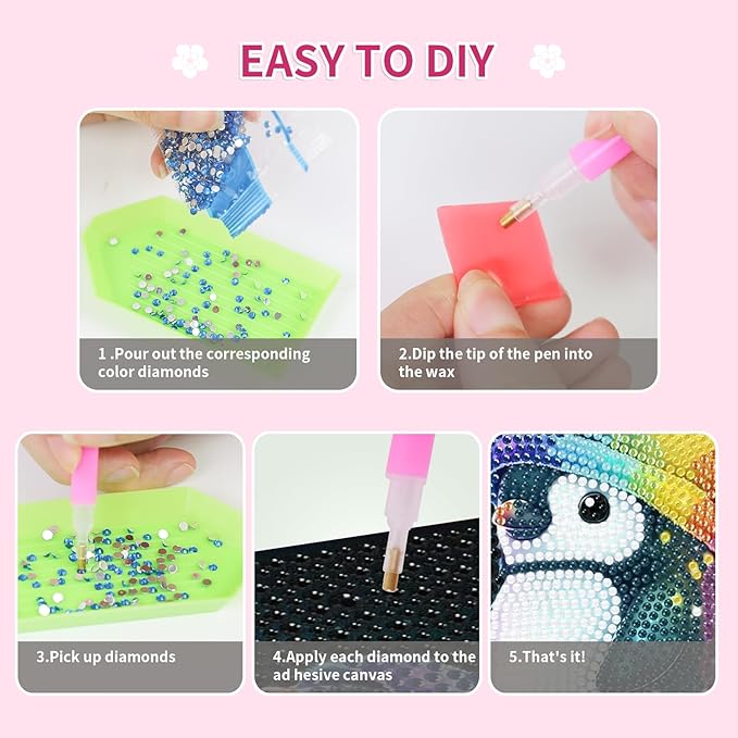 PERFECTSIGHT Cute 5D Diamond Art Kits with Wooden Frame, Kawaii DIY Painting Art for Adults Teen, Diamond Arts and Crafts Sets, Big Gem Full Drill Diamond Dots for Women Beginners (Penguin)