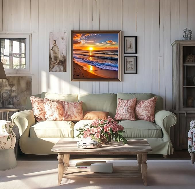 BYGFHLYW 5D Diamond Painting Kits for Adults Beginner, Sunset Landscape BeachDiamond Art Kits for Adults, Full Drill Round Gem Art Paint by Diamonds Dots Crafts Kits for Home Wall Decor 13.7x13.7inch