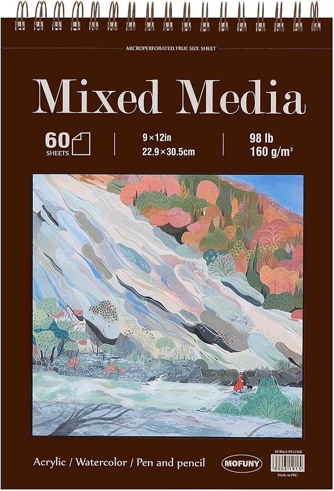 mixed media sketchbook 9" x 12" - multimedia sketchbook hardcover, spiral bound, 60 sheets 98lb/160gsm mixed media paper, watercolor sketch books for artist supplies, painting, drawing & art supplies.