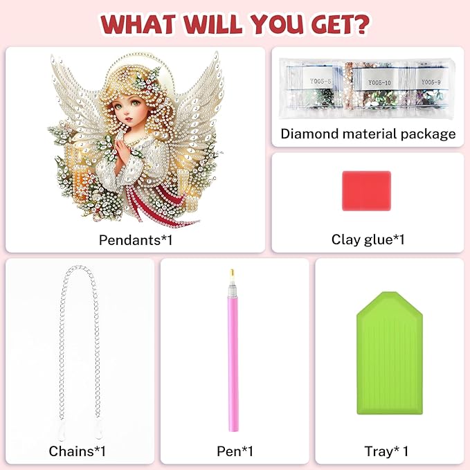 Bowetile Christmas Diamond Art Hanging Kits for Adults, Angel Diamond Art Suncatchers, 5D Special Shape Diamond Painting Pendant Window Ornament Christmas Gifts for Home Door Wall Decor