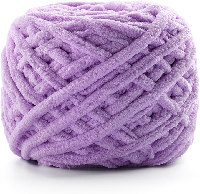 Chunky Chenille Yarn for Crocheting, Fluffy Baby Blanket Yarn for Crochet Sweater Shawl Scarf Gloves, Super Soft Amigurumi Plush Yarn 74yds/3.5 oz (Light Purple)