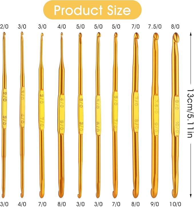 cobee Crochet Hooks, 10 Pcs Double End Crochet Hooks Golden Crochet Needles Sweater Knitting Needles Kit Weave Craft DIY Hand-Made Knitting Crochet Tool Craft Sewing Accessory(10 Sizes)