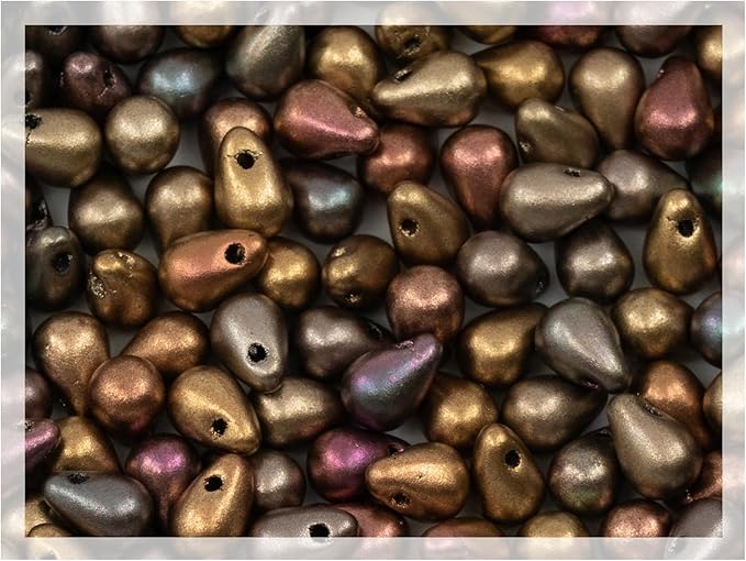 Czech 100-Piece Glass Beads, Small 4x6mm, Teardrop Gold Purple Iris 01640