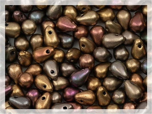 Czech 100-Piece Glass Beads, Small 4x6mm, Teardrop Gold Purple Iris 01640