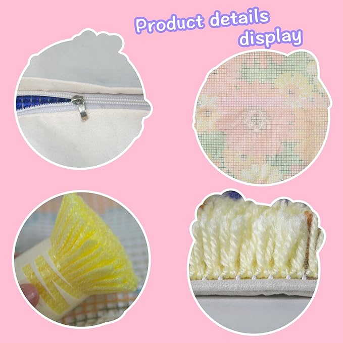 LAPATAIN Latch Hook Kits for DIY Throw Pillow Cover,Colorful Flowers Pattern Needlework Cushion Cover Hand Craft Crochet for Great Family 17x17inch