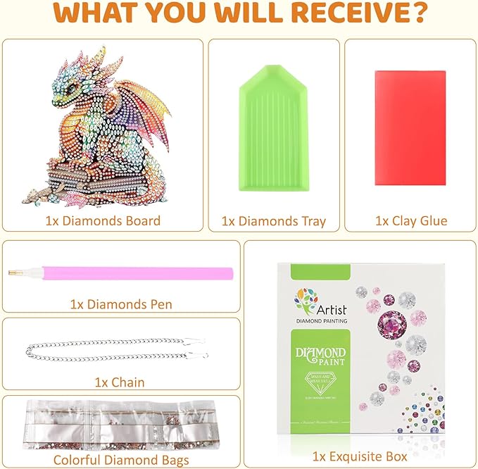 MEIYUDA Dargon Diamond Art Hanging Kits for Adult, Book Dargon Diamond Painting Hanging Kits Ornaments, DIY Special Shaped Rhinestone Window Pendants Kit for Home Garden Wall Decor Gift