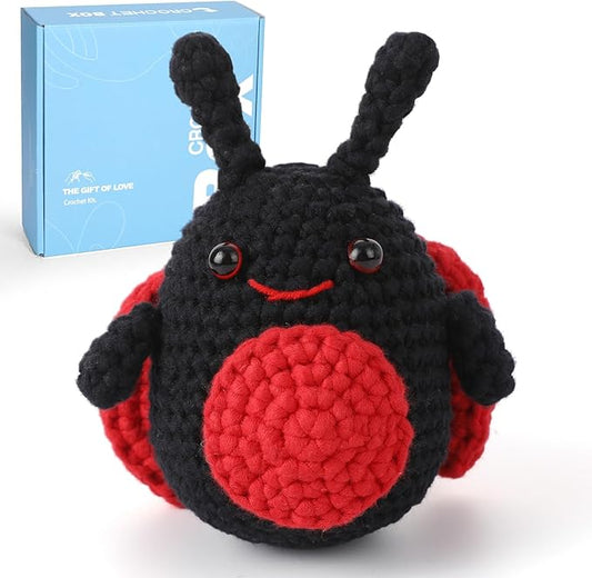 CrochetBox Crochet Kit for Beginner, Ladybug Easy Learn How to Crochet Stuffed Animals Amigurumi Gift for Adults and Teen(), Knitting Set with Yarn Hook Stitch-by-Stitch Video Tutorial