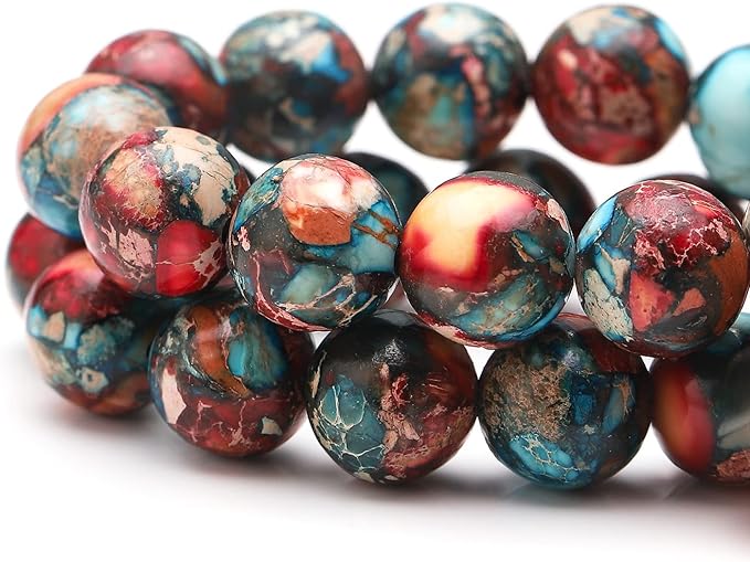 youngbling natural gemstone beads for jewelry making,10mm red blue imperial jasper polished round smooth stone beads for bracelet necklace 15 inch