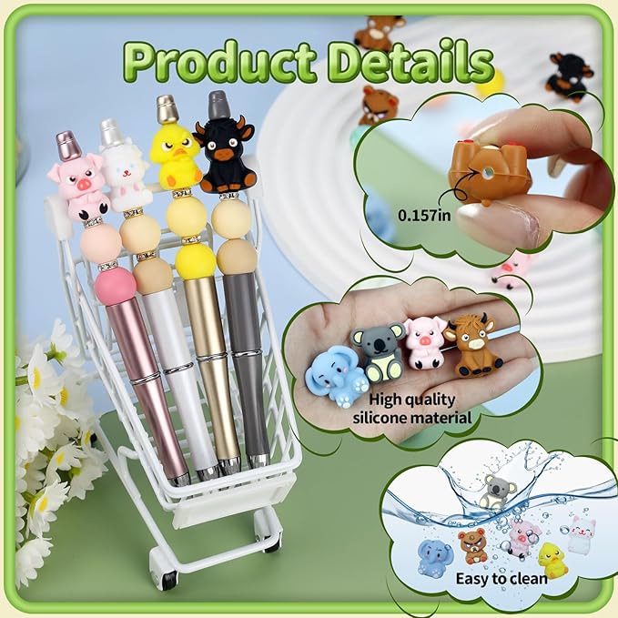 12pcs 3D Animals Silicone Focal Beads Silicone for Keychain Making Beads for Pens Shape for Bracelet Necklace Crafts （3D Animals style2.0）