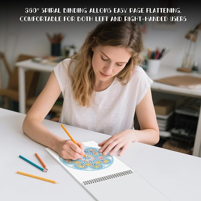 3Pcs Adult Coloring Book Spiral Bound, Mandala Coloring Book for Adult Relaxation, Original Design with 72 Patterns, Thick Paper One Sided Design, Hand-Drawn Design, Anxiety Relief Mindfulness Gifts