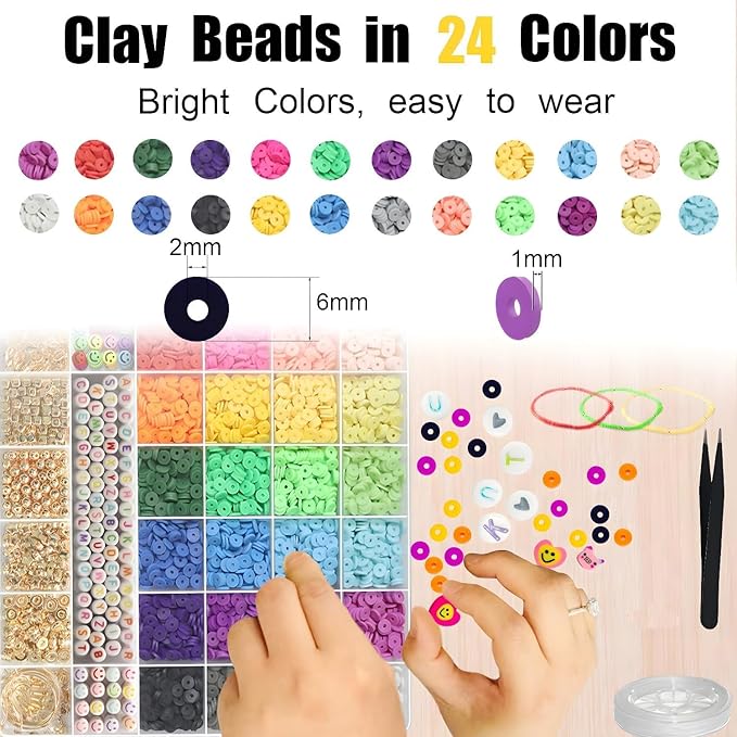YMSDZHL 17000+PCS Clay Beads Bracelet Making Kit,48 Color DIY Flat Preppy Beads for Friendship Jewelry Making,Polymer Heishi Beads with Charms Gifts for Teen Girls Crafts for Ages 4-12