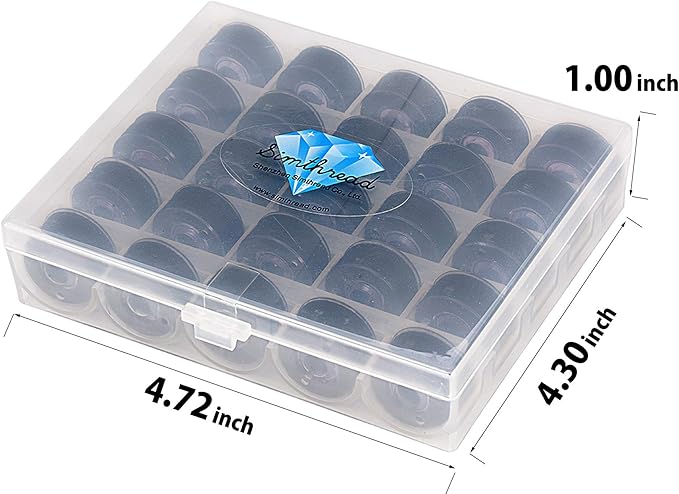 Simthread 25pcs 90 Weight Black Prewound Bobbin Thread Size A Class 15 (SA156) with Clear Storage Plastic Case Box 60S/2 for Brother Embroidery Thread Sewing Thread Machine DIY