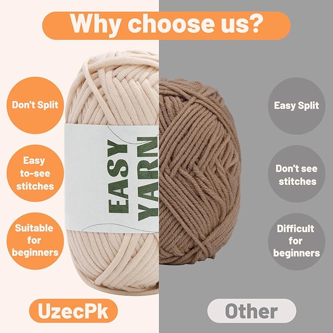 UzecPk 4x50g (7.1Oz) Crochet Yarn, 4x87Yds Yarn for Crocheting Cotton-Nylon Blend, Beginner Easy Yarns with Easy-to-See Stitches, Blend Crochet Kit Making Beige