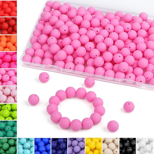 MAIBAOTA 120 Pcs Pink Silicone Beads (15 mm) for Keychain, Pens, Bracelet, Necklace Making - Bulk Pack with Boxed Kits