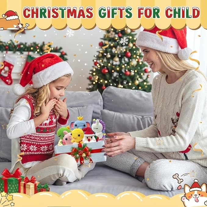 Christmas Gifts Crochet Kit for Beginners – 6PCS DIY Animal Crochet Starter Kit with Step-by-Step Tutorials, Amigurumi Knitting Kit for Kids Ages 8-12 & Adults, Yarn Craft Kit for Holiday Handmade