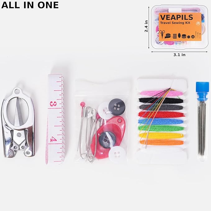Travel Sewing Kit, Mini Sewing Kit Travel Size with Multicolor Threads, Scissors, Needles, Buttons, 38 Piece Portable Emergency Sewing Set with Case, Sewing Repair Kit for Adults - Craft Supplies (1)