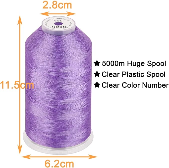 New brothread - Single Huge Spool 5000M Each Polyester Embroidery Machine Thread 40WT for Commercial and Domestic Machines - Pale Violet(Janome Color)