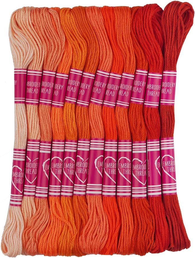 Friendship Bracelet String 12 Skeins, Embroidery Floss Cross Stitch, Cotton, Orange Series