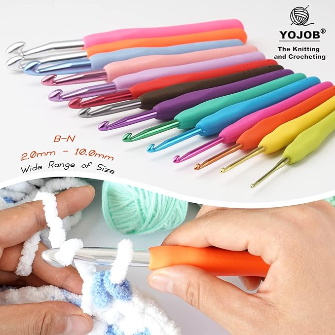 YOJOB 2Pack Size M / 9mm, N / 10mm Crochet Hooks, Super Smooth & Ergonomic for Beginner and Advanced (9.0mm, 10.0mm)