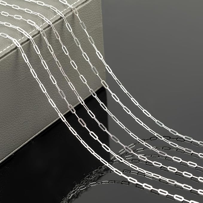 YOUBEIYEE 32.8 Feet Silver Paperclip Chain for Jewelry Making Silver Plated Brass Chain Roll for Women Necklace Bracelet DIY Jewelry Supplies