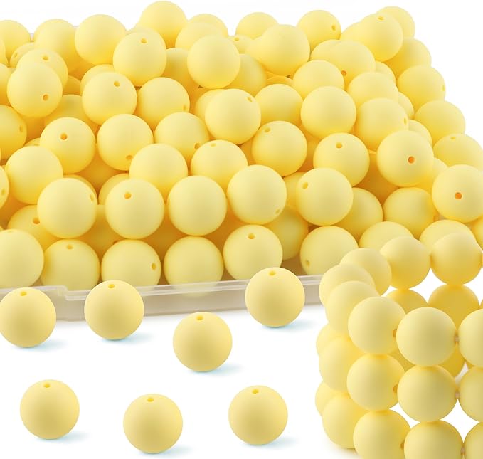 65Pcs 19mm Silicone Beads for Keychain Making Bracelet Necklace, Bulk Round Silicone Beads for Pens(Cream Yellow