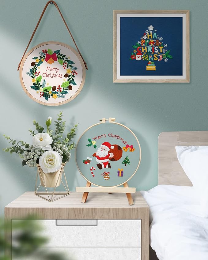 TINDTOP Christmas Embroidery Kit for Adult, 3 Sets Embroidery Stitch Practice kit Include Embroidery Cloth Hoops Threads for Craft Lover Hand Stitch