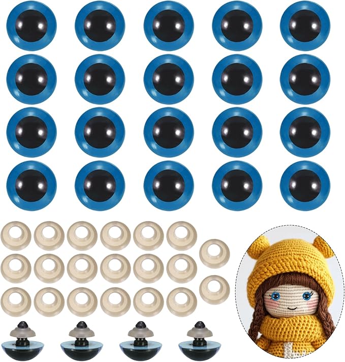 PATIKIL 22mm Safety Eyes, 20Pcs Realistic Doll Crocheting Safety Eyes with Washers for Decor Crochet Accessories Dolls Craft Halloween, Blue