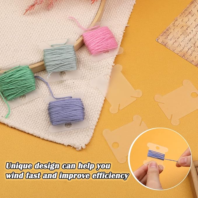 Plastic Floss Bobbins, 150 Transparent Plastic Embroidery Floss Bobbins, Embroidery Floss Organizer for Cross Stitch Thread Craft DIY Sewing Storage, Hard Floss bobbins