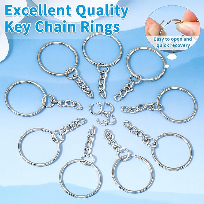 PAXCOO 150Pcs Split Key Chain Rings with Chain and Jump Rings Bulk for Crafts (25 mm)