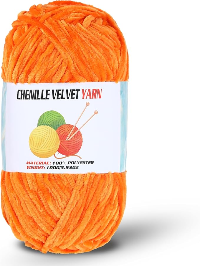 Velvet Chenille Chunky Yarn, Handcrafts Weaving Soft Chenille Yarn for Crocheting Clearance, Used for Making Baby Yarn Blanket, Clothes, Knitting Creations (1 - Orange)