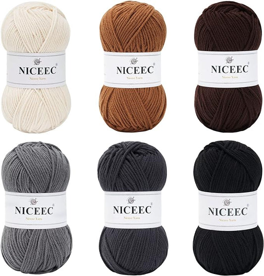 NICEEC 300g Soft Assorted Colors Yarn - Sport Weight,100% Acrylic, 4 Ply, Bonbons Yarn for Crochet & Knit, DIY Project Starter Kit for Kids or Adults(Total 870yds) - Series 6